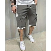 baratos Clássico-Homens Bermuda Cargo Calção Com Cordão Cintura elástica Bolso multi Bloco de cor Vestível Curto Ao ar livre Diário Para Noite Moda Clássico Preto Cáqui