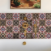 cheap Tile stickers-24PCS Peel and Stick Tile Stickers, Moroccan Pattern PVC Wall Decals, Self-Adhesive Removable Wallpaper for Renters, for Bedroom Bathroom Cabinet, Easy Installation