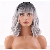 abordables Perruques Synthétiques Sans Bonnet-gris vert rose blonde violet perruque pour femmes ombre violet bob perruque mardi gras perruques courtes bouclés ondulés noir à violet perruque avec frange synthétique résistant à la chaleur