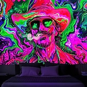 economico Arazzi Blacklight-arazzo a luce nera reattivo ai raggi UV fosforescente festa fluorescente al neon mucca occidentale uomo psichedelico trippy nebbioso arazzo appeso arte murale per soggiorno camera da letto