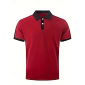 cheap Men&#039;s Classic Polo-Men&#039;s Golf Shirt Golf Polo Work Casual Lapel Short Sleeve Basic Modern Color Block Patchwork Button Spring &amp; Summer Regular Fit Wine Navy Blue sky blue Gold Beige Coffee Golf Shirt