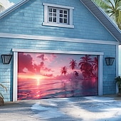 tanie Osłony drzwi garażowych-letnie wakacje na plaży baner na osłonę drzwi garażowych piękna duża dekoracja tła na zewnętrzne drzwi garażowe dekoracje ścienne domu impreza impreza parada