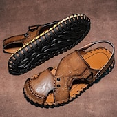 cheap Casual Sandals-Men&#039;s Brown Leather Sandals with Adjustable Strap and Stylish Stitching – Comfortable and Durable for Casual Outings, Beach and Everyday Wear