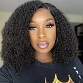 economico Parrucche di capelli veri senza cuffia-Cappelli veri Parrucca Corto Lungo Medio Afro crespo Afro Kinky Riccio Con frangia Nero Colore Naturale Natura nera Migliore qualità Molto spesso Attaccatura dei capelli naturale A macchina Senza