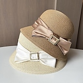 ieftine Pălării Party-Palarie Veșminte de cap Poliester Paie Clop Paie Căciulă Palarie de soare Casual Concediu Elegant Retro Cu Funde Culoare Pură Diadema Articole Pentru Cap