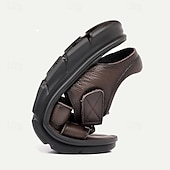 halpa Mekko sandaalit-Miesten Sandaalit Sporttiset sandaalit Vapaa-aika Italialainen täysjyväinen lehmännahka Hengittävä Mukava Liukumaton Tarranauha Loaferit Musta Kahvi