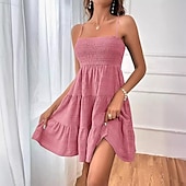 baratos vestidos de verão-Mulheres Vestido midi Vestido de chiffon Vestidos Boho Chic Vestido elegante Elegante Boêmia Vintage Férias Diário Encontro Normal Tecido Sem Manga Com Alças Finas Preto Rosa Azul Verde Verão