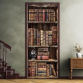 billige Garasje- og dørbanner-vintage bokhylle dørdeksler veggmaleri dekor dør billedvev dør gardin dekorasjon bakteppe dør banner avtakbar for inngangsdør innendørs utendørs hjemme rom dekorasjon gårdshus dekor forsyninger