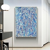 billiga Abstrakta målningar-handmålad jackson pollock abstrakt illustration målning blå vita linjer kanfasmålning för vardagsrumsvägg (ingen ram)