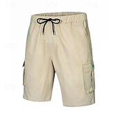 baratos Clássico-Homens Shorts táticos Bermuda Cargo Calção Com Cordão Cintura elástica Bolso multi Tecido Vestível Curto Ao ar livre Diário Para Noite Moda Clássico Preto Verde Tropa