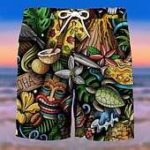 baratos Retro Vintage &amp; Ética-Homens Árvore Máscara Cultura indiana Calção Justo de Natação Shorts de Natação Bermuda de Surf Cintura Média Moda Roupa de rua Designer Casual Diário Feriado Bolsos Com Cordão Cintura elástica