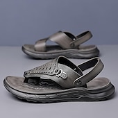 cheap Vacation Sandals-Men&#039;s Leather Sandals Slippers &amp; Flip-Flops Retro Walking Casual Daily Vacation Beach Comfortable Slip-on Shoes Yellow Gray