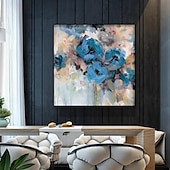 baratos Pinturas Florais/Botânicas-Pintura a óleo artesanal em tela, arte de parede, decoração moderna, abstrata, azul, rosa, flor para decoração de casa, rolou, sem moldura, pintura não esticada