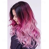 economico Parrucche trendy sintetiche-parrucche lunghe ricce ondulate rosso rosa per le donne parrucca cosplay di Halloween per feste quotidiane sintetiche naturali con parte centrale con berretto per parrucca da 21 pollici