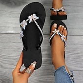 voordelige Vakantiesandalen-Dames slippers met strass-vlindersleehak – glamoureuze strandsandalen voor zomervakanties, poolparty&#039;s en casual resortkleding