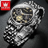 abordables Montres à quartz-Olevs – montre-bracelet lumineuse pour hommes, chronographe lumineux, indication 24 heures, à quartz, ceinture en acier, étanche, nouvelle collection