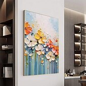 billiga Blom- och växtmålningar-3d färgglad blommig målning handmålad blomma oljemålning abstrakt färgglad blommig paionting väggkonst färgglad blommig målning blomma texturerad målning väggdekor