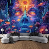 cheap Blacklight Tapestries-Blacklight Tapestry UV Reactive Glow in the Dark Glow Party Neon Arty Woman Psychedelic Trippy Misty Hanging Tapestry Wall Art Mural for Living
