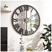 baratos Decoração de Parede-relógios de parede para sala de estar relógios de parede decorativos para decoração relógio de parede moderno espelhado com moldura de algarismos romanos relógios grandes para decoração de parede de