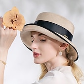 cheap Party Hats-Hats Woven Straw Hat Casual Holiday Cocktail Party Melbourne Cup Classy Retro With Satin Bowknot Headpiece Headwear dress to impress Hats Race Day Dress