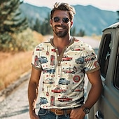 economico Vintage e retrò-Per uomo Auto Camicia Henley Manica corta Stampa 3D Festività Retrò vintage Feste Strada Estate Primavera Giallo Cachi Girocollo Maglietta Henley
