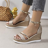 voordelige Sleehaksandalen-Zilveren glittersandalen met enkelbandje voor dames – stijlvolle platformhakken voor zomer-, casual- en avondkleding