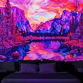 cheap Blacklight Tapestries-Blacklight Tapestry UV Reactive Glow in the Dark Glow Party Neon Desert Trip Psychedelic Trippy Misty Hanging Tapestry Wall Art Mural for Living