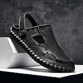 baratos sandálias de exterior-Homens Sandálias Sandálias rasas Sandálias De Moda Chinelos ao ar livre sapatos feitos à mão Caminhada Casual Estilo Praia Diário Escritório e Carreira Pele Napa Tecelagem voadora Respirável