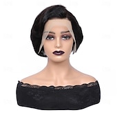 economico Parrucche lace front capelli veri-parrucca pixie cut parrucca bob diritta corta capelli umani 13x4x1 parte t parrucche anteriori in pizzo pixie cut per donne nere