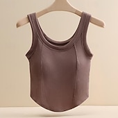 economico Serbatoio Semplice-Canotta donna basic senza maniche top regolari girocollo nera bianca marrone grigia estate