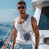 billige Herre Elite T-skjorter &amp; Tank-Herre Grafisk Singleter Vest topp Underskjorte Ermeløs T skjorte 3D-utskrift Crew-hals Skjorte Mote Utendørs Fritid Gate Avslappet Daglig Lyseblå Hvit Vår sommer Klær S M L XL 2XL 3XL