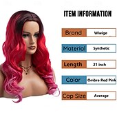 economico Parrucche trendy sintetiche-parrucche lunghe ricce ondulate rosso rosa per le donne parrucca cosplay di Halloween per feste quotidiane sintetiche naturali con parte centrale con berretto per parrucca da 21 pollici