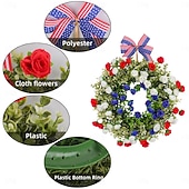 cheap Independence Day Decoration-Patriotic Wreath for Front Door 4th of July Independence Day Red White and Blue Decoration, Faux Floral Grapevine Ring with American Flag Elements, Wholesale Party Decor for Porch or Wall