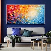 billiga Abstrakta målningar-flammande solmålning på duk handmålad färgglad strålande solkonst texturerad väggkonst boho canvas väggkonst färgglad textur oljemålning för vardagsrumskonst fantastisk heminredning