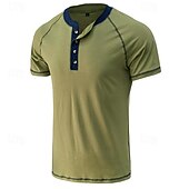 cheap Casual Henley Tee-Men&#039;s Button T Shirt T Shirt Henley Shirt Short Sleeve Shirt Short Sleeve Henley Summer Color Block Solid / Plain Color Fashion Designer Fashion Vacation Street Going out Dark Grey Wine Black Top Tee