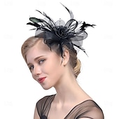 billige Coiffer-fascinators Hatter Hodeplagg organza Fedora Topplue slørhatt Hesteløp cocktail Elegant Årgang Med Fjær Sløyfer Hodeplagg Hodeplagg
