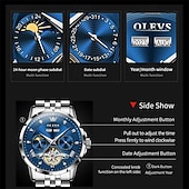 baratos Relógio Automático-nova marca olevs moda masculina europeia tendência relógio de negócios calendário luminoso indicação de 24 horas semana relógio mecânico multifuncional pulseira de aço à prova d&#039;água esportes relógio