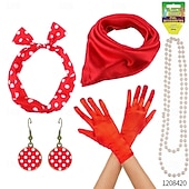 levne oblečení-50. léta outfit světlice šaty 7 ks sada doplňků 50. léta retro vintage swingové šaty dámský cosplay kostým party datum festival