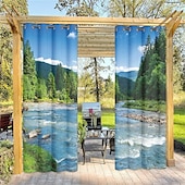 economico Tende impermeabili-tende da esterno tenda impermeabile antivento e resistente alle intemperie per patio, capanna, veranda, pergola e gazebo, telo superiore con occhiello, paesaggio forestale a 2 pannelli