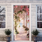 billige Dørdeksler-valentinsdag hage bue blomster dørdeksler veggmaleri dekor dør billedvev dør gardin dekorasjon bakteppe dør banner avtakbar for inngangsdør innendørs utendørs hjemmerom dekorasjon gårdshus dekorasjon