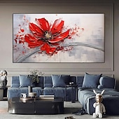preiswerte Blumen-/Botanische Gemälde-großes handgemaltes Blumenölgemälde auf Leinwand, goldrotes Blumengemälde, Wanddekor, abstraktes Texturblumengemälde, individuelles Blumenbaumgemälde, moderne Wohnzimmerdekoration