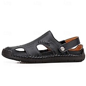 abordables Sandalias casuales-Hombre Sandalias Zapatos hechos a mano Microfibra Transpirable Cómodo Antideslizante Hebilla Amarillo-marrón Negro