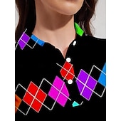 cheap Polos &amp; Quarterzips-Women&#039;s Golf Polo Shirt Black Short Sleeve Sun Protection Top Plaid Ladies Golf Attire Clothes Outfits Wear Apparel