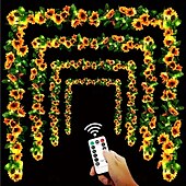 abordables Alimentación por batería-Guirnalda de luces de hadas con flores artificiales para recepción de bodas, elegante guirnalda de flores artificiales con 30 luces LED y control remoto, 8 modos, guirnalda de seda para decoración
