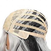 economico Parrucche trendy sintetiche-lunghe parrucche bianche ombre per donne nere 26 parrucca lunga ondulata da 28 pollici con frangia per le donne grandi capelli rimbalzanti e soffici in fibra sintetica senza colla per cosplay e uso
