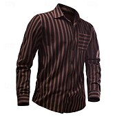 economico camicia da uomo con bottoni-Per uomo Camicia Camicia Estiva Camicia casual Camicia da Spiaggia Camicia con Bottoni Camicie a righe Kaki Verde militare Caffè Manica Lunga A righe Bavero Vacanza Camicia hawaiana Tasca