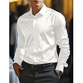 economico Camicie in raso da uomo-Per uomo Camicia Camicia in raso Maglietta informale Camicia con bottoni Liscio Matrimonio Da mare Bianco Vino Blu Verde Manica lunga Colletto Primavera estate Abbigliamento