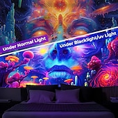 cheap Blacklight Tapestries-Blacklight Tapestry UV Reactive Glow in the Dark Glow Party Neon Arty Woman Psychedelic Trippy Misty Hanging Tapestry Wall Art Mural for Living