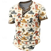 economico Vintage e retrò-Per uomo Auto Camicia Henley Manica corta Stampa 3D Festività Retrò vintage Feste Strada Estate Primavera Giallo Cachi Girocollo Maglietta Henley