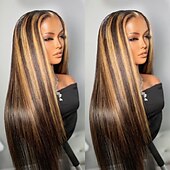 cheap Human Hair Lace Front Wigs-P4/27 Highlight Wigs Pre Plucked Highlight Ombre Lace Front Wig Human Hair Omber P4/27 Hair Wig with Natural Hairline 13X4 HD Transparent Straight Lace Frontal Wigs For Women Brazilian Remy Hair Wig